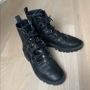 Zara Black Learher Combat Biker Boots Size 38